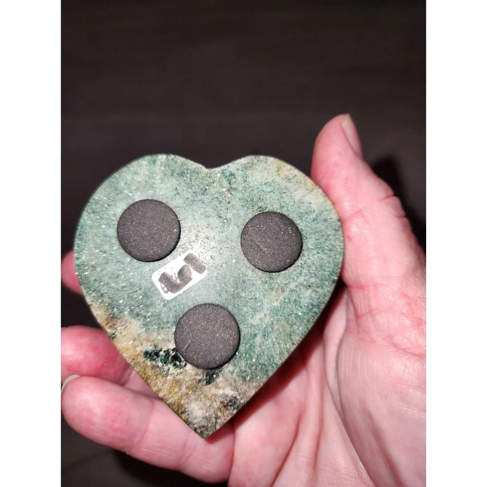 Green Natural Stone Heart Tea Light Candle Holder Polished Marble Altar Decor